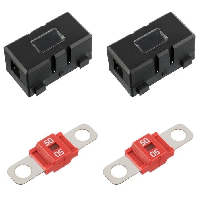 Kit 2 Porte-fusibles ANS + 2 Fusibles Midi 50A BOJACK - Protection Circuit Voiture Et Camion
