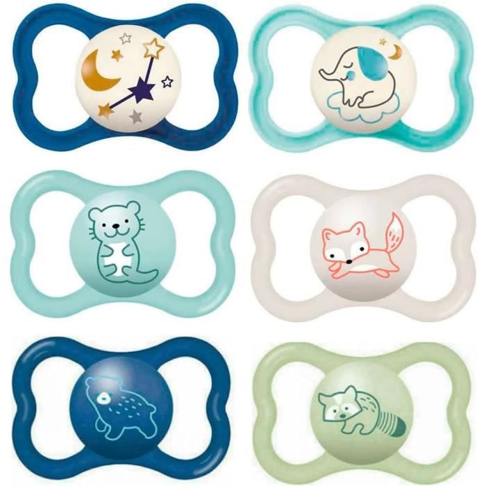 MAM Air und Original Day & Night - Ciuccio in silicone, 6 – 16 mesi, confezione da 6 pezzi: 2 x Original Night; 2 x ciucci MAM Air, 6 pezzi
