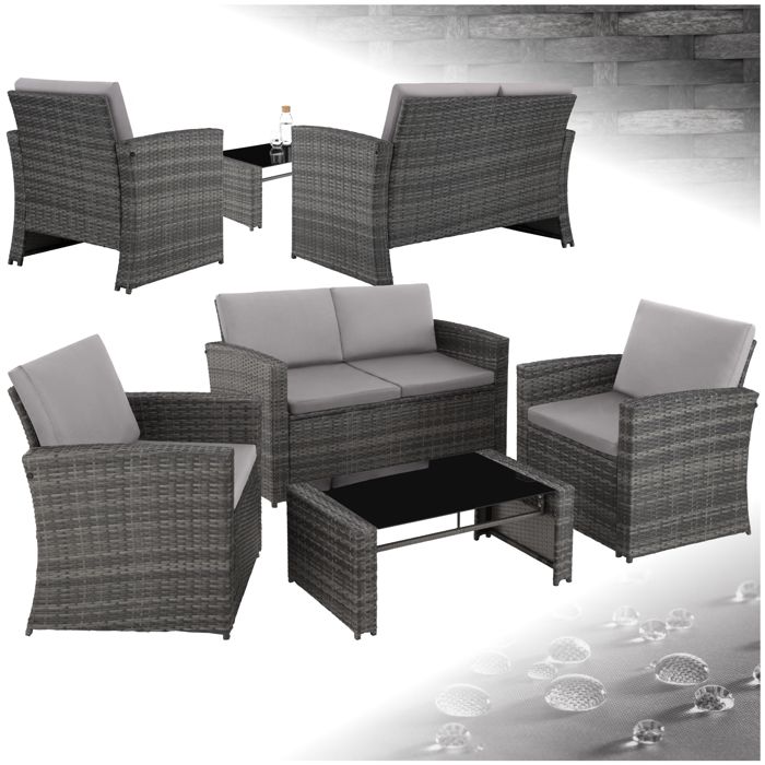 Salon bas de jardin - TECTAKE - canapé extérieur rotin lucques design moderne confortable facile dentretien - gris clair Salon bas de jardin - TECTAKE - canapé extérieur rotin lucques design moderne confortable facile dentretien - gris clair