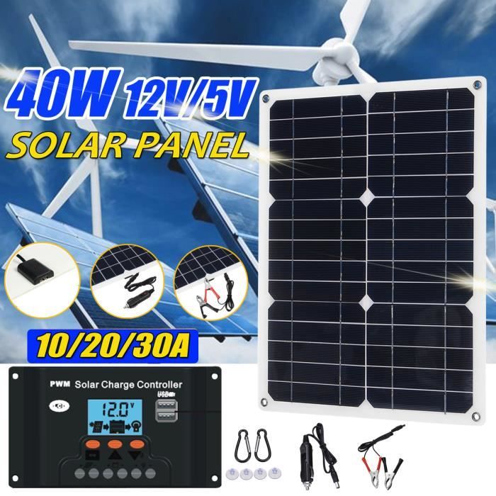 Kit Panneau Solaire 12V 20W - Chargeur Batterie Voiture - Portable Avec Boîtier Et Câbles - Pour Camping-car, Moto, Bateau