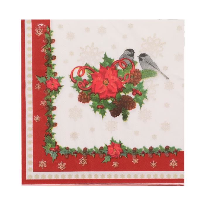 100 Serviettes De Table De Noël 12,5x12,5cm - 4 Motifs Festifs (sapin, Père Noël, Flocons...) Pour Fêtes Et Repas