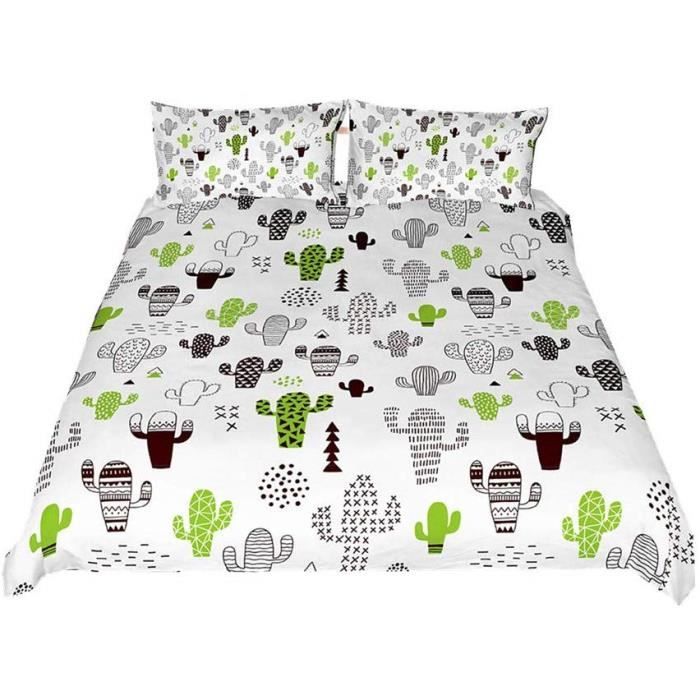 Bevvsovs/® Housse De Couette Cactus Vert Mignon Abstrait 200 X 200 Cm 3D Housse De Couette Et Taie Literie 3 Pi/èces Lit Enfants Gar/çons Filles Ados Hommes Chambre D/écoration Cadeaux Ensemble De Housse
