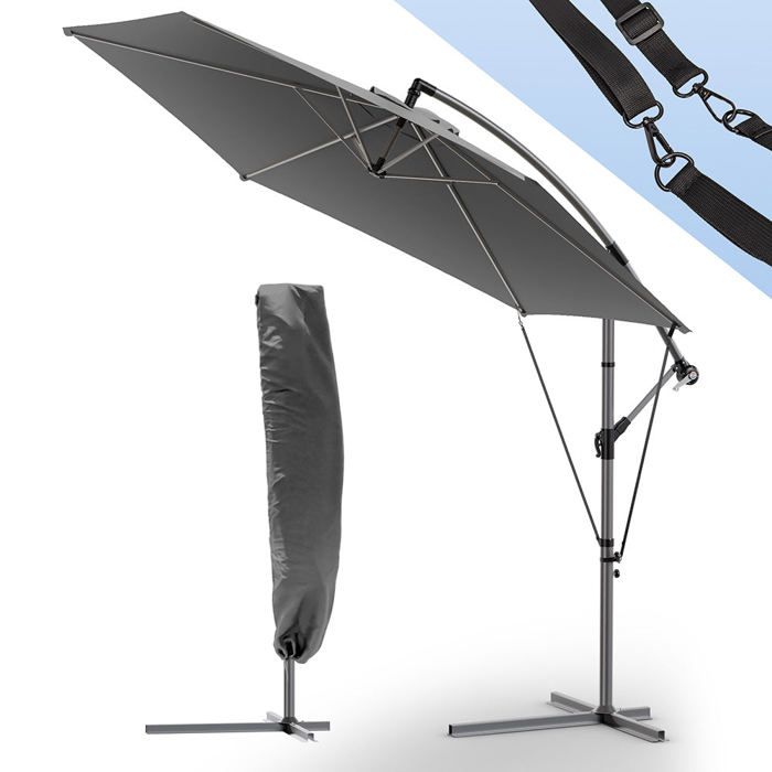 VOUNOT Parasol deporte 3M avec housse de protection et sangle de fixation Gris