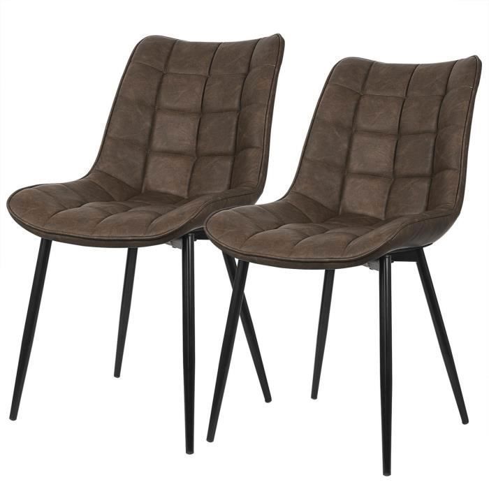 WOLTU 2x Chaises de salle à manger Chaises de Cusine Assise rembourrée en Similicuir pieds en métal Brun W0ATT0099-2