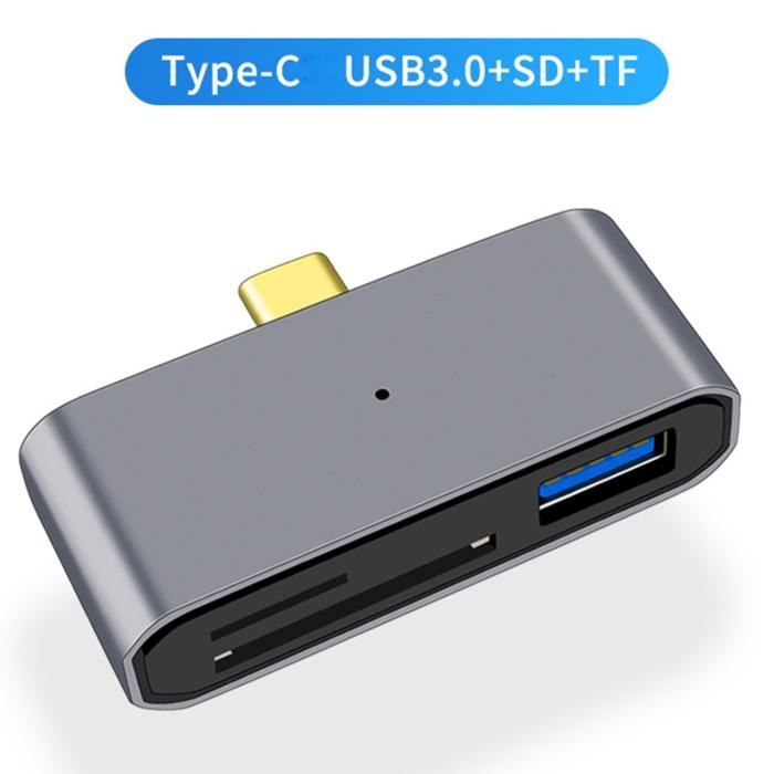 Adaptateur USB-C 3-en-1 Lecteur Carte SD/TF + USB 2.0 - Compatible IPad Pro, MacBook, Galaxy, Chromebook & Appareils USB-C
