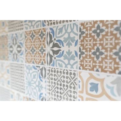 Plaque De Mosaïque Rétro 22B-1406_b – Carreaux Céramique Crème, Bleu, Orange, Gris Mat