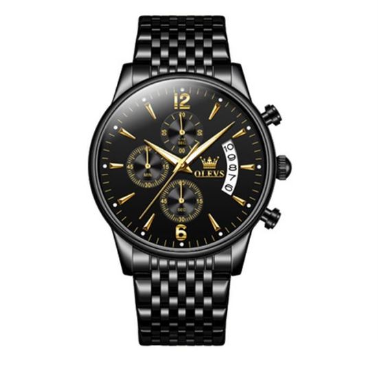 Montre Homme CUENA – Chronographe Sport – Cadran Analogique Noir – Étanche – Quartz – Neuve Avec étiquettes