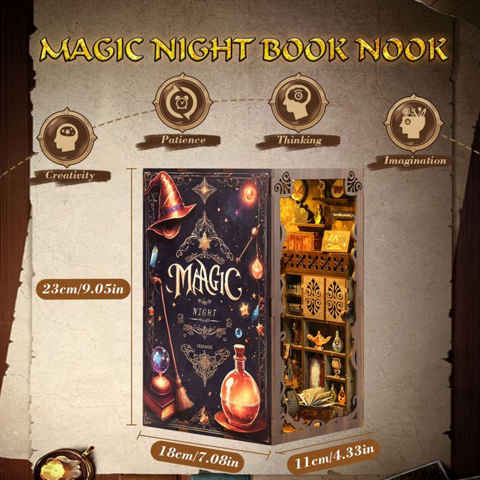 Book nook kit DIY monde magique lumière LED housse protection, maison