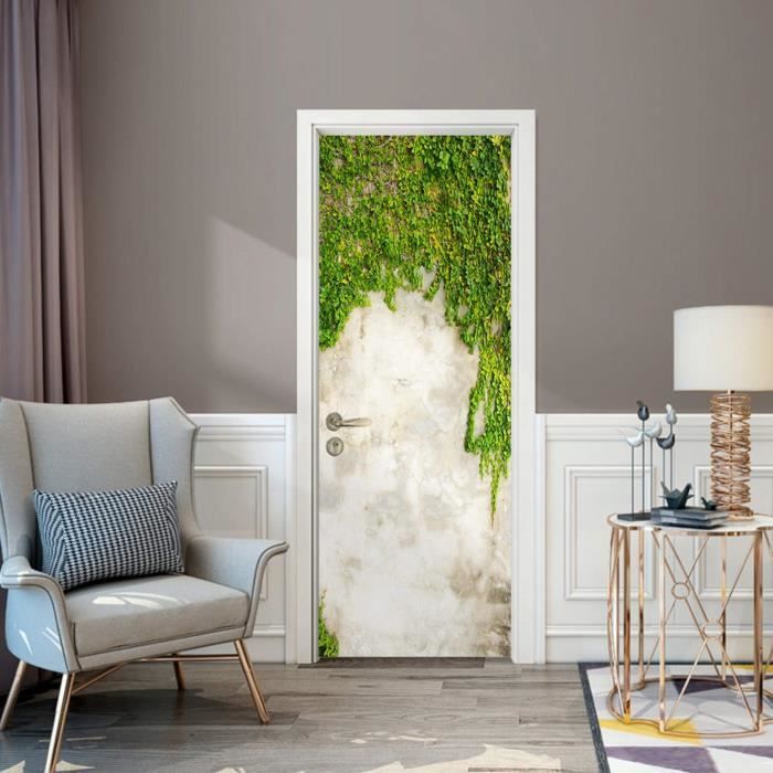 Sticker Porte Autocollant Poster De Porte 3D Mystérieux Arbres De La Jungle Verte Ruisseaux