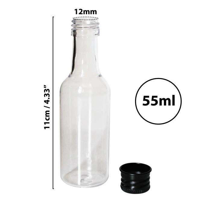 Mini bouteilles d'alcool (paquet de 24) - Bouteilles de spiritueux vides en  plastique réutilisable de 50 ml avec bouchons à vis noirs et entonnoir de  liquide pour faciliter le versement, le remplissage