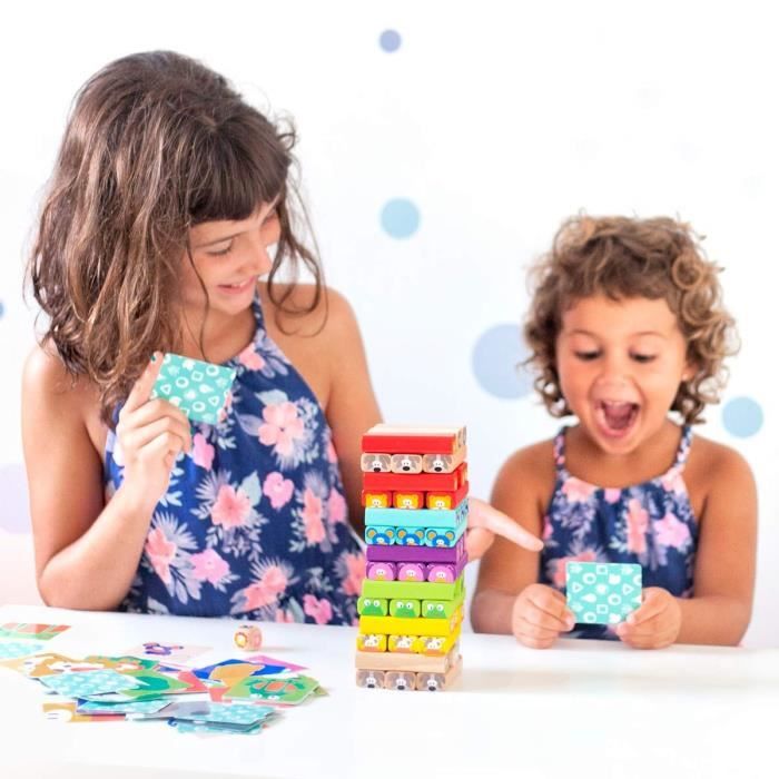 Tour De Blocs Empilables En Bois – 54 Pièces Colorées – Jeu 4-en-1 (construction, Devinette, Domino, Libre) – éducatif – Dès 3 Ans