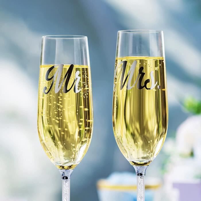 Verres Flûte Champagne Cristal - Lot de 2 Coupe Champagne Argent  Personnalisés avec Coffret Cadeau Mr&Mrs Verre a Vin Coffret H - Cdiscount  Maison