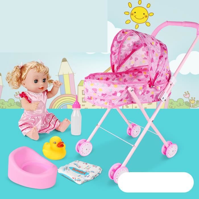 Poussette Jouet pour Poupée Bébé Jouet de Jeu d'Imitation Poupée Bébé avec Ensemble Chariot Poussette Jouet pour Poupée Bébé Ensemble de Jouets de Jeu d'Imitation pour Enfants