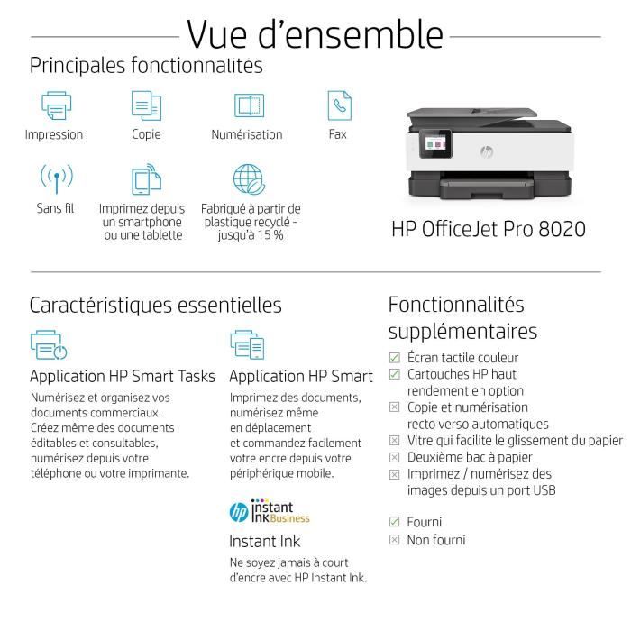 HP Officejet Pro 8022e imprimante jet d'encre multifonction couleur  éligible Instant Ink - Cdiscount Informatique