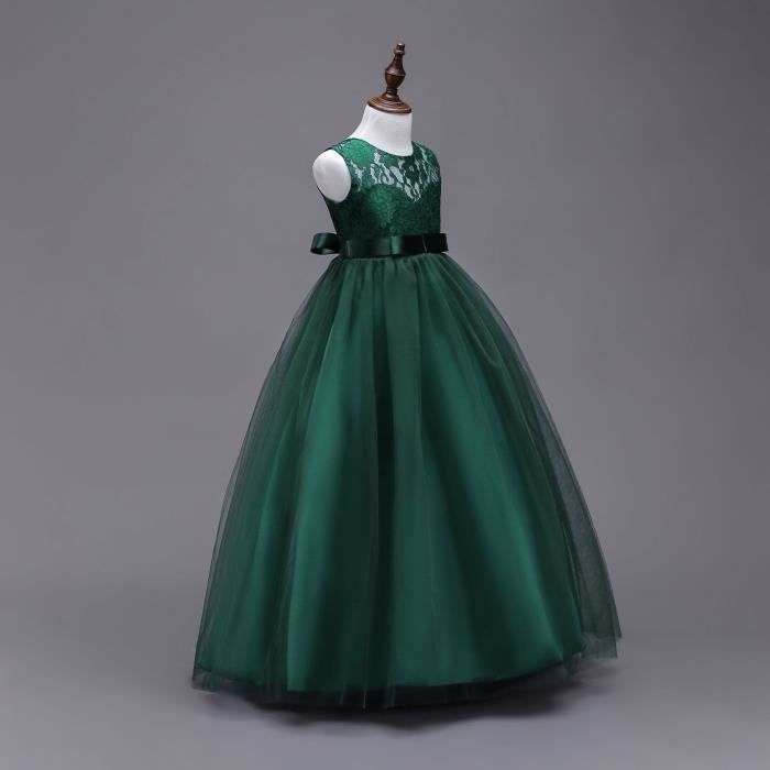 Robe Princesse Cérémonie Fille en Dentelle Sans Manches Robe