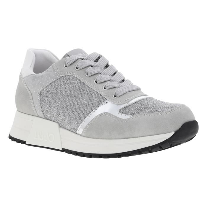 Baskets talon semi compens e LIU JO gris Femme Lacets Blanc