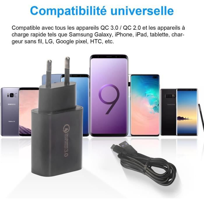 Chargeur Type C Charge Rapide pour Samsung Galaxy A13 A14 4G/ 5G, A12, S10,  S9, S8