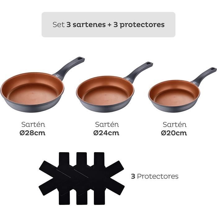 Kiseely Lot de 3 poêles à frire antiadhésives de 20,3 cm + 25,4 cm + 30