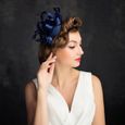 DAMILY® Femme Élégant Bandeau Béret Coiffure Chapeau Mariage Bibi Chapeau Fleur Plume Décoré Bandeau Accessoire de Cheveux Bleu roya-2