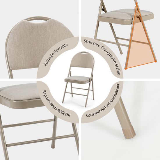 RELAX4LIFE Lot De 6 Chaises Pliantes - Métal Et Rembourré - Portables - 115kg Charge - Pour Jardin, Bureau