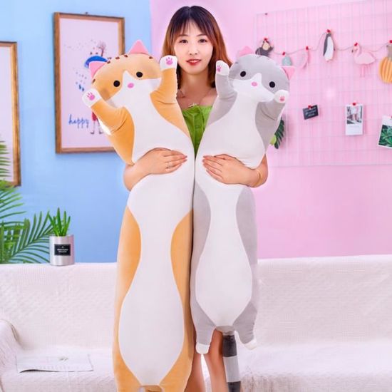 Oreiller Géant Chat En Peluche – 130 Cm – Jaune – Doux, Flexible, Avec Fermeture éclair – Cadeau Pour Enfants, Ados Et Adultes