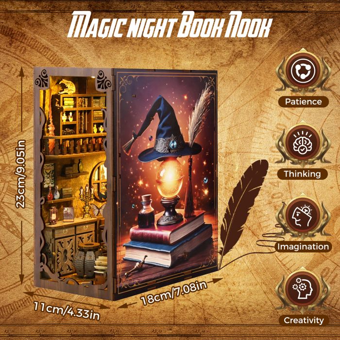 Kit DIY Book Nook Fsolis - Maison Miniature Magique Avec LED, Puzzle 3D Bois