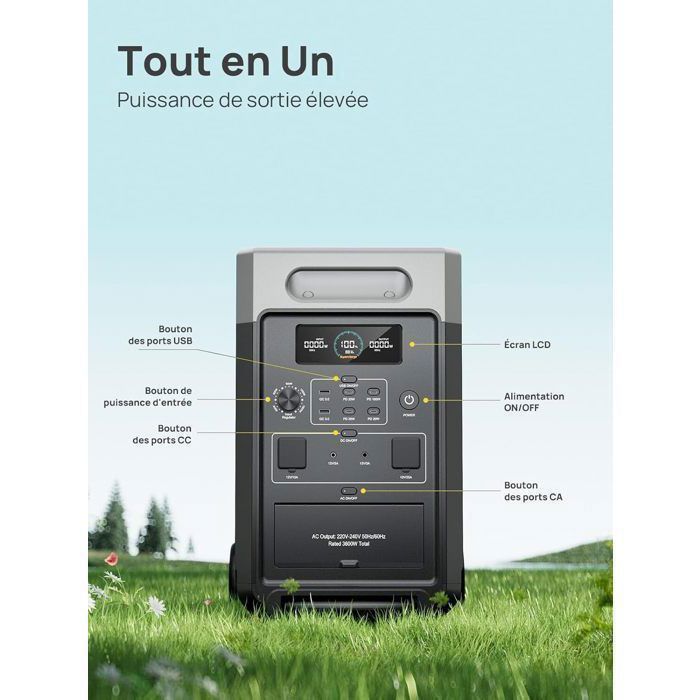 Generateur Generateur Electrique Portable 3600W 3840Wh, Capacité Extensible à ...