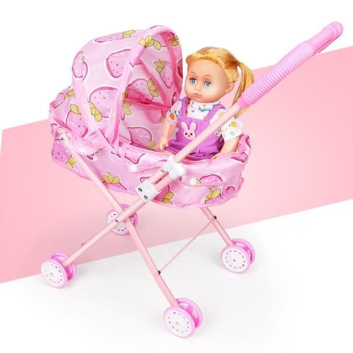 Poussette Pliable Pour Poupée De 20 Cm – PVC Et Oxford – Roues Doubles – Stable Et Lavable – Dès 3 Ans