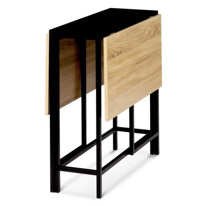 Table console pliable edi 2-4 personnes bois noir plateau façon