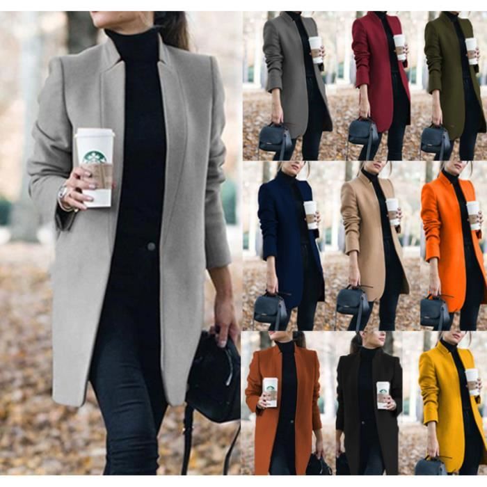 Veste longue en laine pour femme Marque inconnue Gris uni Col montant Manches longues Gris clair Cdiscount Pret a Porter