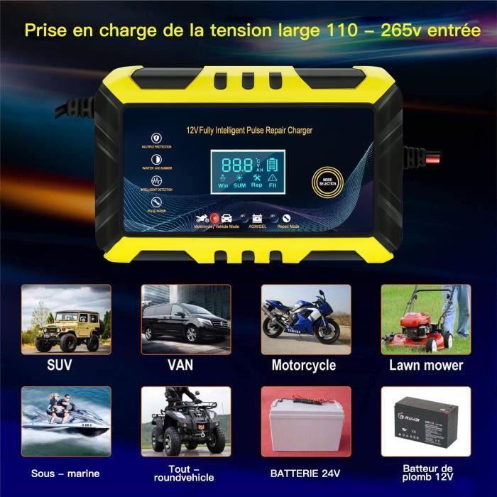 Chargeur de Batterie Auto Rapide 10A 6V-12V-24V Chargeur Moto Intelligent  Portable avec 4 Ports USB Écran LCD[126] - Cdiscount Auto
