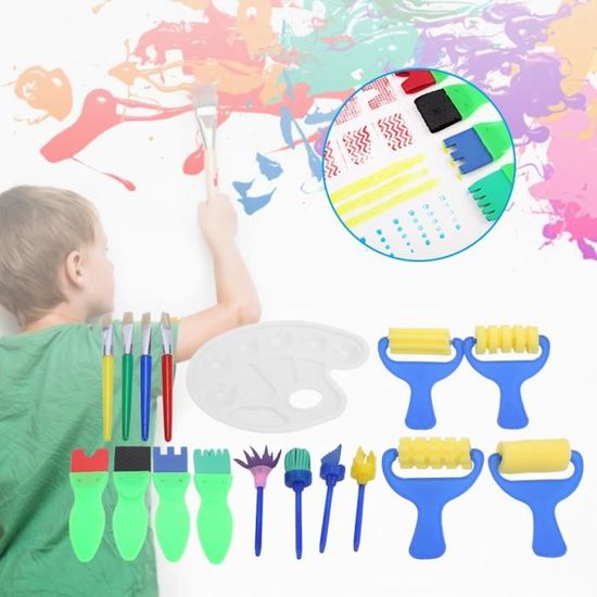 Kit De Peinture Pour Bebe 17pcs Pinceaux Eponge Rouleau Palette Apprentissage Precoce Jouets Loisir Creatif Cdiscount Maison