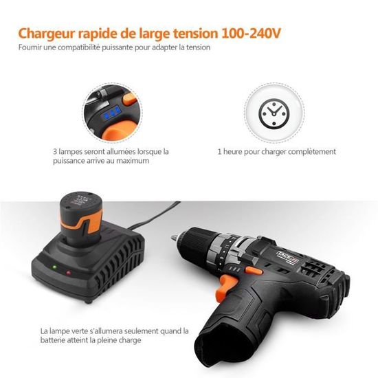 TACKLIFE Perceuse Electrique 19+1 Réglage du Couple 1 heure de charge rapide Mandrin automatique de 10 mm Batterie 2.0 Ah 93pcs Accessoires Perceuse Visseuse sans Fil 12V PCD01T LED TACKLIFE Perceuse Electrique 19+1 Réglage du Couple 1 heure de charge rapide Mandrin automatique de 10 mm Batterie 2.0 Ah 93pcs Accessoires Perceuse Visseuse sans Fil 12V PCD01T LED