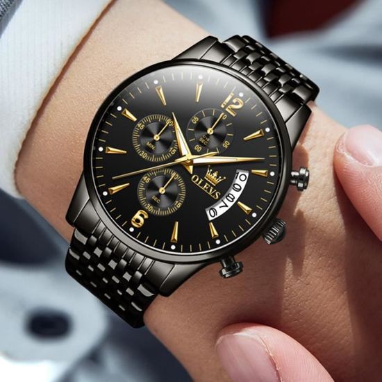 Montre Homme Sport Chronographe étanche CUENA - Noir, Quartz Analogique, Neuve Avec étiquettes