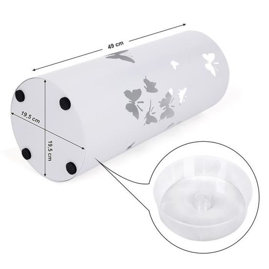 SONGMICS Porte-Parapluie en m/étal Rond avec R/éceptacle /à Eau Crochets 49 cm x /Ø19,5 cm Blanc LUC10W