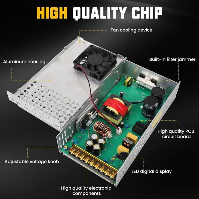 DC 12V Alimentation Transformateur 220V CA à 12V CC Convertisseur Alimentation 12V pour Driver LED Moteur Pompe Caméra Sécurité CCTV Voiture Stéréo Imprimante 3D Autres 12V Appareils, 40A 480W