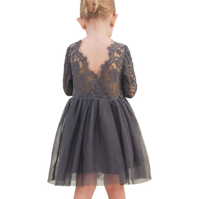 Robe Fille de Cérémonie en Tulle et Dentelle avec Manches Longues Jupe ...