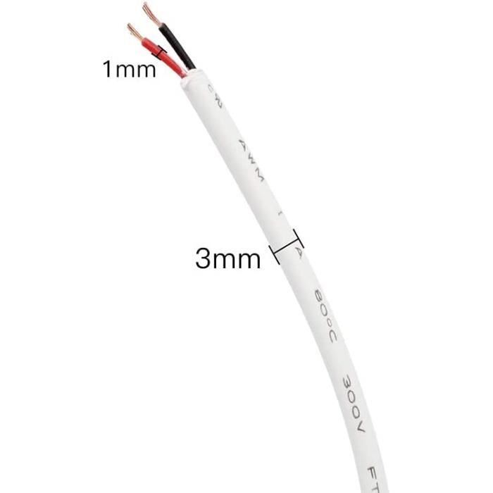 10 Mètre Fil Électrique Blanc 2 Noyau Fil Électrique Câble 24 AWG Rond  Flexible PVC Cuivre de Câble, Diamètre Extérieur 3 MM, 300V, Résistance à