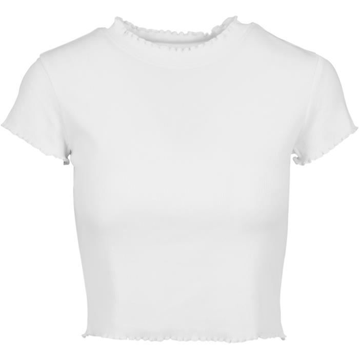 Cropped Urban Classics - Col Rond - Coupe Cintrée Court - Jersey Stretch - Dentelle Fine T-shirt Femme
