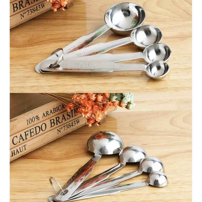 Lot De 4 Cuillères Doseuses Kitchen Craft – Mesures ⅛, ¼, ½ Et 1 Tasse (ml Inclus) – Coloris Assortis, Anneau De Rangement - 2