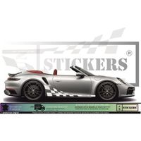 Porsche Bandes Latérales Damiers - BLANC - Kit Complet  - Tuning Sticker Autocollant Graphic Decals