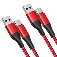 2 Câble USB-C Charge Rapide 3A pour Samsung Galaxy S23+ S23 Ultra S22+ S22 Ultra S21 FE S21+ S20 FE - Nylon Tressé Renforcé 1M Rouge