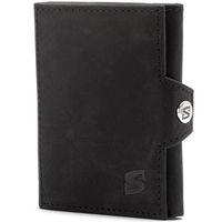 SERASAR - Portefeuille en cuir de vachette pour homme "Genius" - Noir - Porte-cartes à trois volets avec blocage RFID