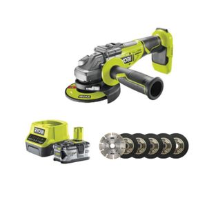 MEULEUSE Pack RYOBI meuleuse d'angle brushless 18V One+ - 1 batterie 18V 4.0Ah - 1 chargeur rapide - Kit 6 disques 125 mm