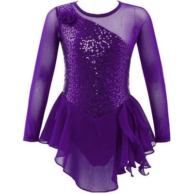 Robe Danse Fille Paillette Justaucorps Gymnastique Patinage Spectacle 3-14 Ans - iixpin - Violet