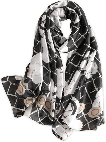 Foulard En Soie Imprimé Floral - Écharpe Longue Artistique Pour Toutes Saisons Et Occasions
