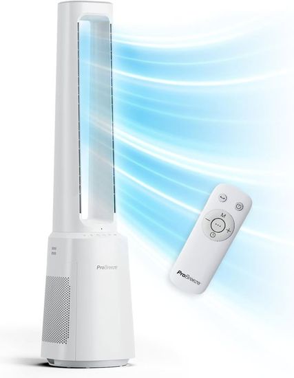 Ventilateur Colonne Sans Pales Avec Télécommande - 8 Vitesses, Oscillation 90°, Minuterie 8h, Purificateur D'air - Silencieux Pour Chambre, Bureau - 9