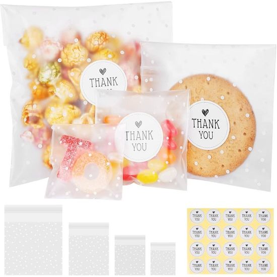 Emballage Cadeau Diy Sacs Plastique 100 Sacs En Cellophane Transparents + 100 Autocollants - 9x23 Cm, Pour Biscuits, Bonbons, Cadeaux DIY Sacs Cadeaux Plastique Réutilisables