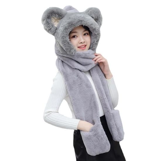 Bonnet Enfant Hiver 3 En 1 - Ensemble Bonnet, écharpe Tour De Cou Et Gants - Doublure Polaire - Pompons Mignons - Taille Unique - 8