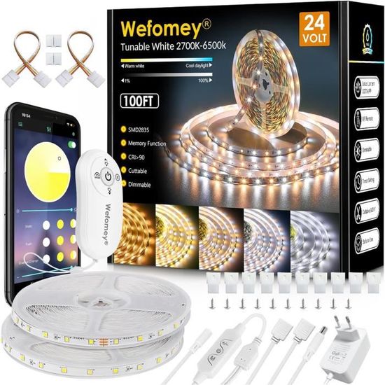 Ruban LED TENDIST 10m Blanc Froid/Chaud 3000K-6500K - Télécommande, Appli, Auto-Adhésif, 24V, Décoration Intérieure